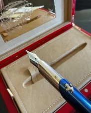 MONTEGRAPPA FERRARI FOUNTAIN PEN  SOLID 18K GOLD FB Argento Blue 50 Globally
