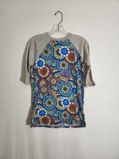 Lularoe Sloan Girls Shirt Size 14 Geometric Floral Gears 3/4 Sleeve Multicolor