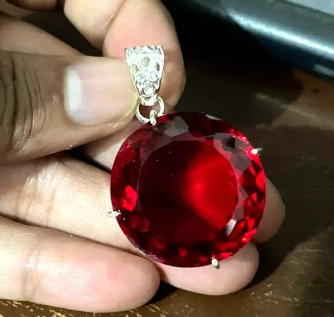 107.35 Ct Natural Red Topaz 925 Sterling Silver Pendant with HG Certified Gemstone