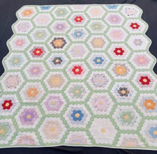 Vintage Beautiful Quilt Different Pieces Hand Woven size 80x75 inches