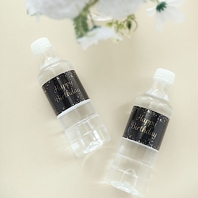 24 BLACK GOLD Happy Birthday STICKERS Party Water Bottle Labels Party Events