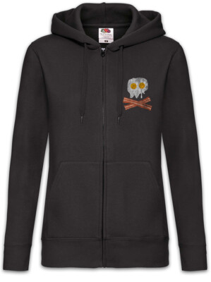 Bacon & Egg Skull Damen Zipper Hoodie Fried Egg Fun Geek Nerd Pirate Bones
