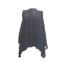 Additions By Chico's Black Sleeveless Open front Cardigan Sz 1 Distressed