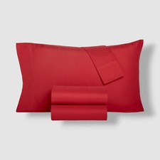 Home Design Red Solid Microfiber 3-Pc. Sheet Set Twin