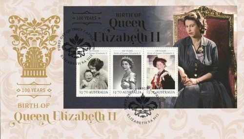 Australia 2026: 100 Years: Birth of Queen Elizabeth II FDC with Mini-Sheet. Used