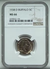 1938-D Buffalo Nickel - NCG MS66