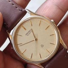 Rare Seiko Twin Quartz 9641 Beige Dial Baton Index Dress Vintage Watch Men