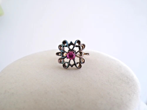 Vintage Avon Gold Vermeil Over Sterling Ruby Ring - Size 7