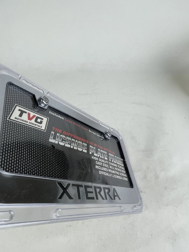 2 Metal License Frame w Screw Cap Engraved Black Letter Nissan Xterra - Image 4 of 4