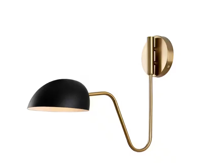 SATCO Trilby 7.375in 1-Light Matte Black Brass Wall Sconce Metal Shade - Image 2 of 4