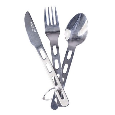 Outdoor Essbesteck Campingbesteck Edelstahl mit Ring Miltec leicht 95 g