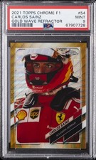 2021 TOPPS CHROME FORMULA 1 GOLD WAVE REFRACTOR #54 CARLOS SAINZ 28/50 PSA 9