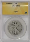 1916-S 50c Silver Walking Liberty Half Dollar ANACS G6