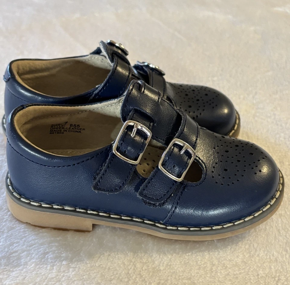 Zapatos L’amour Niña Niño Cuero Azul Nay Mary Jane’s Doble Correa Talla 7 Foto 2 de 4