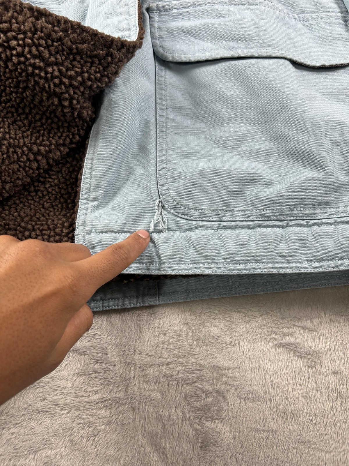 LL Bean Jacket Womens Medium Blue Sherpa Lined Canvas Barn Field Coat Outdoors