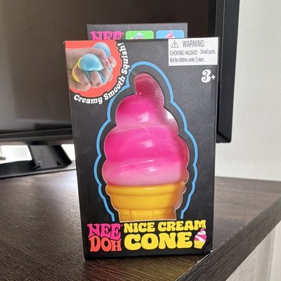 Nee Doh Nice Cream Cone Squishy Squeeze Toy, Pink/Yellow, Ages 3-5
