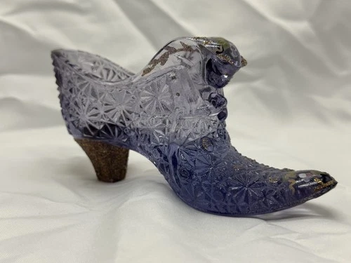 Fenton Art Glass Cat Head Shoe Shimmering Amethyst Violet Hand painted