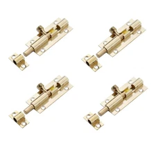 4 PCS 2 Inch Brass Barrel Bolt, Slide Latch Lock, Security, Gold, Screws