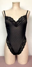 Victoria's Secret Black Lace Mesh Sheer Thong Teddy Sexy Adjustable Sz L