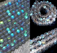 Natural 6/8/10mm White /Gray Gleamy Rainbow Moonstone Round Loose Beads 15'' AAA