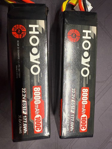 2X HOOVO 6S 8000mAh 100C LiPo Batteries EC5 Plug – Unused – $179 Retail!