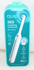 Quip 360 Oscillating Electronic Toothbrush Rechargeable White Silver Travel Case