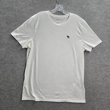 Abercrombie  Fitch Men Shirt XL White Logo Moose Embroidered Tee READ