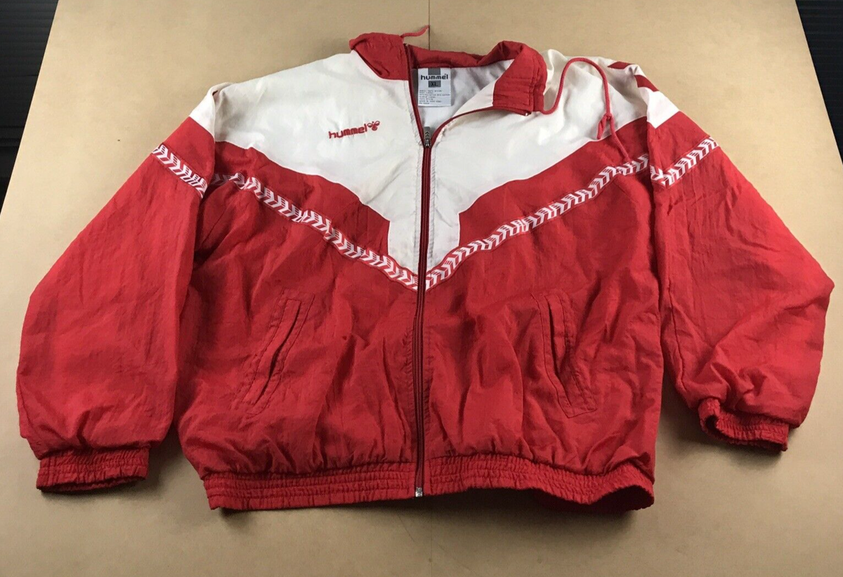 VINTAGE Hummel Windbreaker Jacket Mens XL Red White Southwest Zip