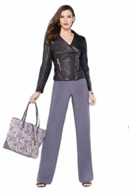 IMAN Global Chic Women's Luxury Resort Palazzo Pants Charcoal Gray XS Average NW