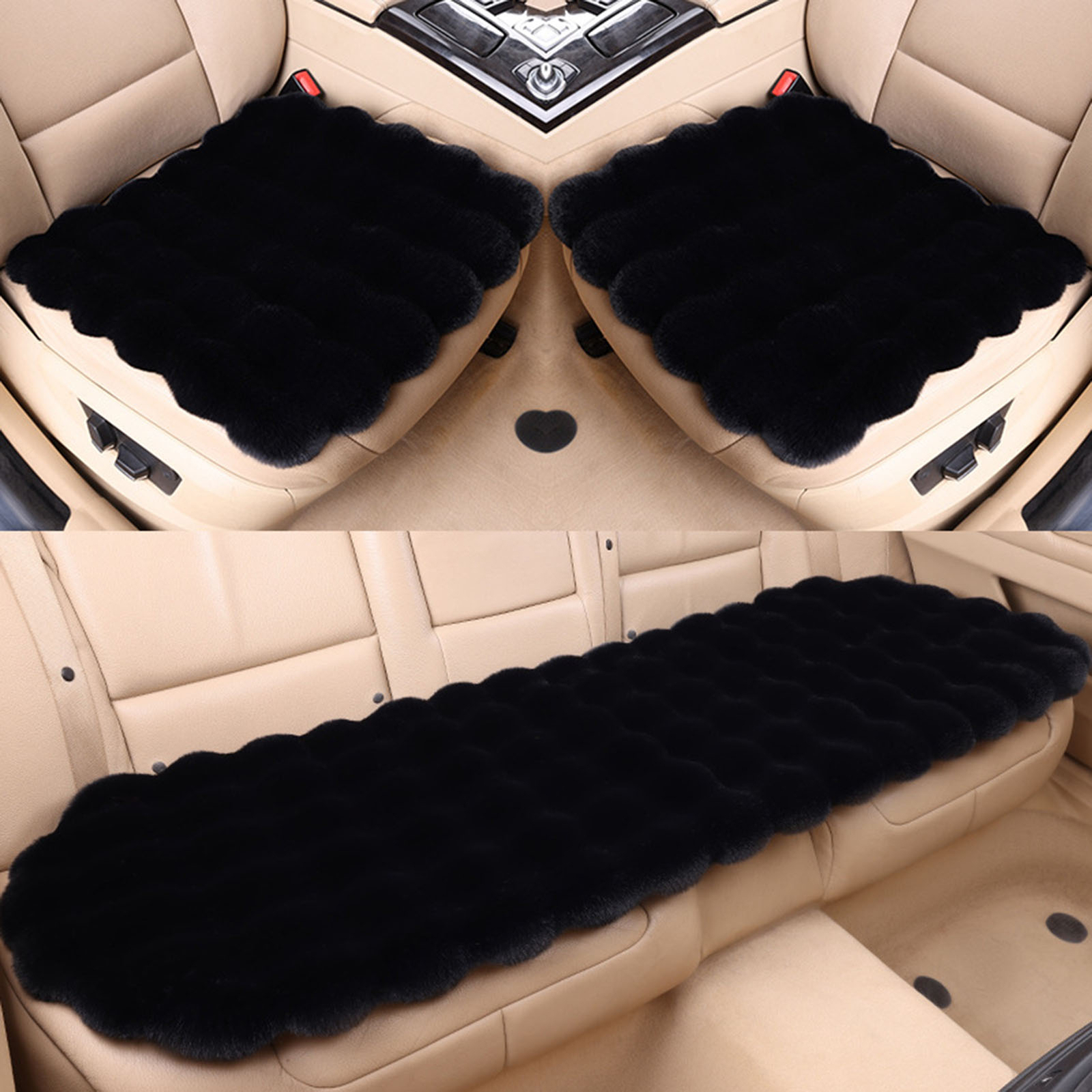 3×Thickened Plush Car Seat Cushion Set Wear Resistant Non-Slip Easy to Clean Q