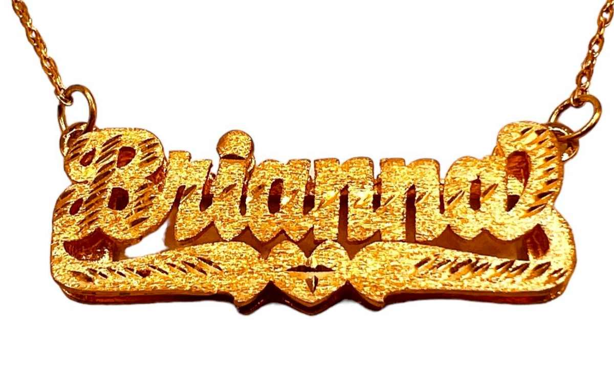 BRIANNA Name Plate Pendant Necklace Gold Toned Silver Sterling 925 Script  Letter