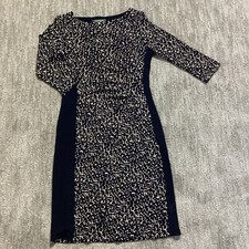 Lauren Ralph Lauren Dress Bodycon Ruched Animal Print Navy/Tan Stretch Size 6P