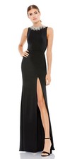 New Mac Duggal SLEEVELESS RHINESTONE COLLAR COLUMN GOWN In black Sz 0 $398