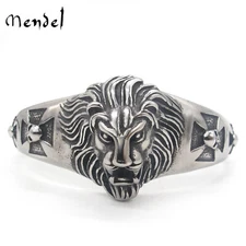 MENDEL Mens 8 Inch Stainless Steel Motorcycle Biker Lion Bangle Bracelet For Men