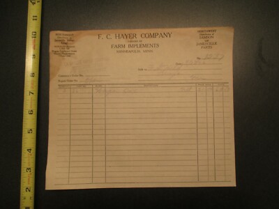 F C Hayer Company Farm Implements Samson Janesville Invoice Letterhead 547