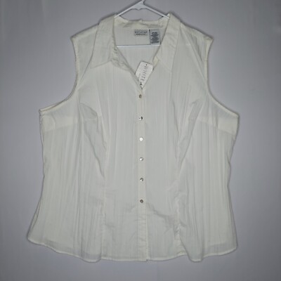 White Stag Women Sleeveless Button Top 26W/28W Cream Fitted Crinkle