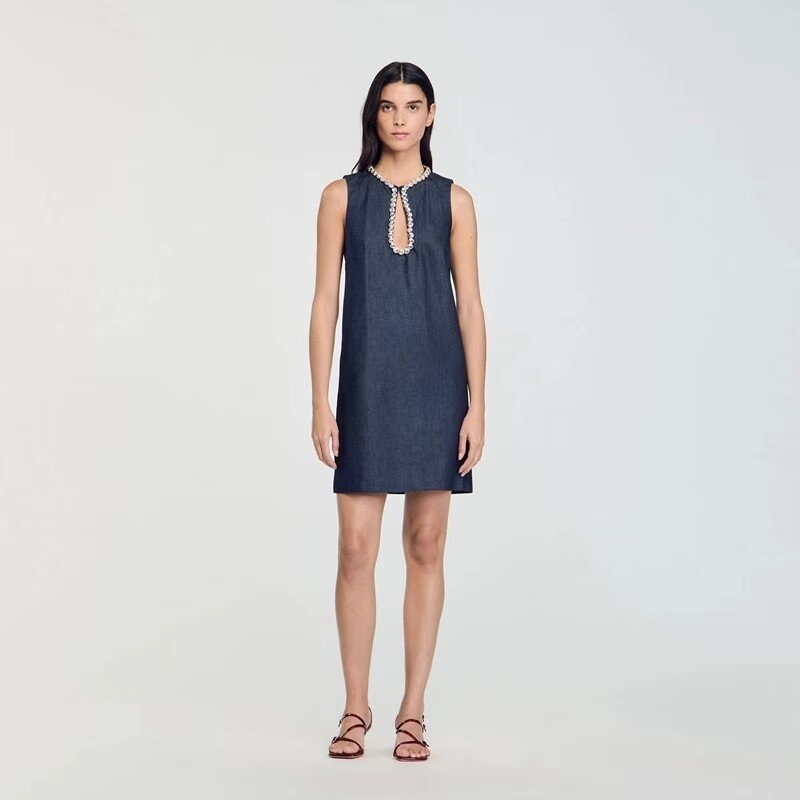 Sandro Rhinestone Tank Dress A-line Mini Straight-Leg Dress for Women