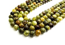 Genuine Natural Green Garnet Polished Smooth Round Gemstone Beads - RN202