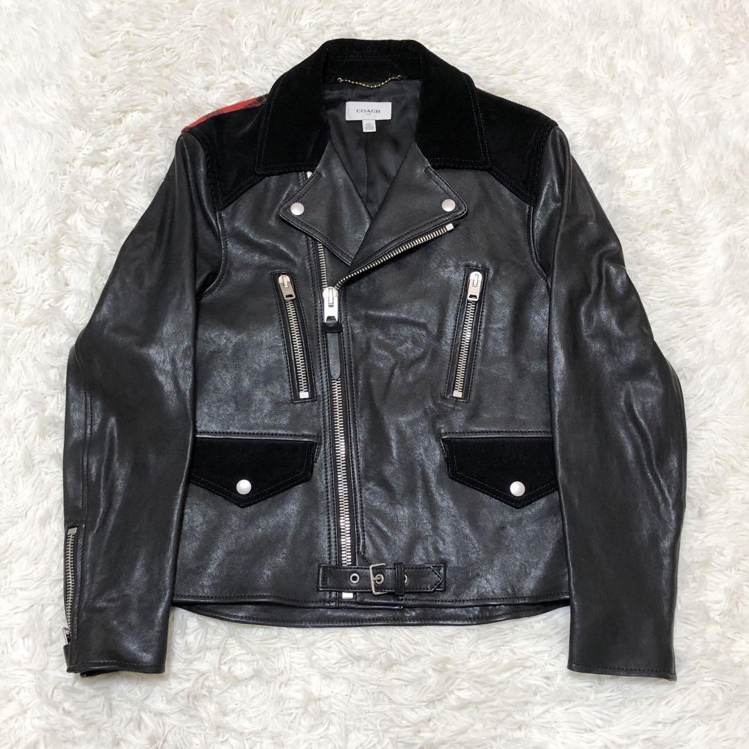 COACH double riders jacket in lamb leather and wool, size 44Used 
