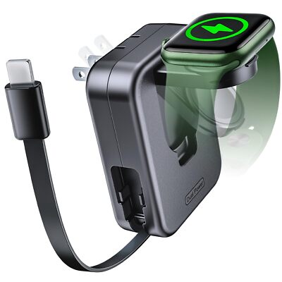 for Apple Watch Charger Block, 2 in 1 Wall Charger with Built-in Retractable ...