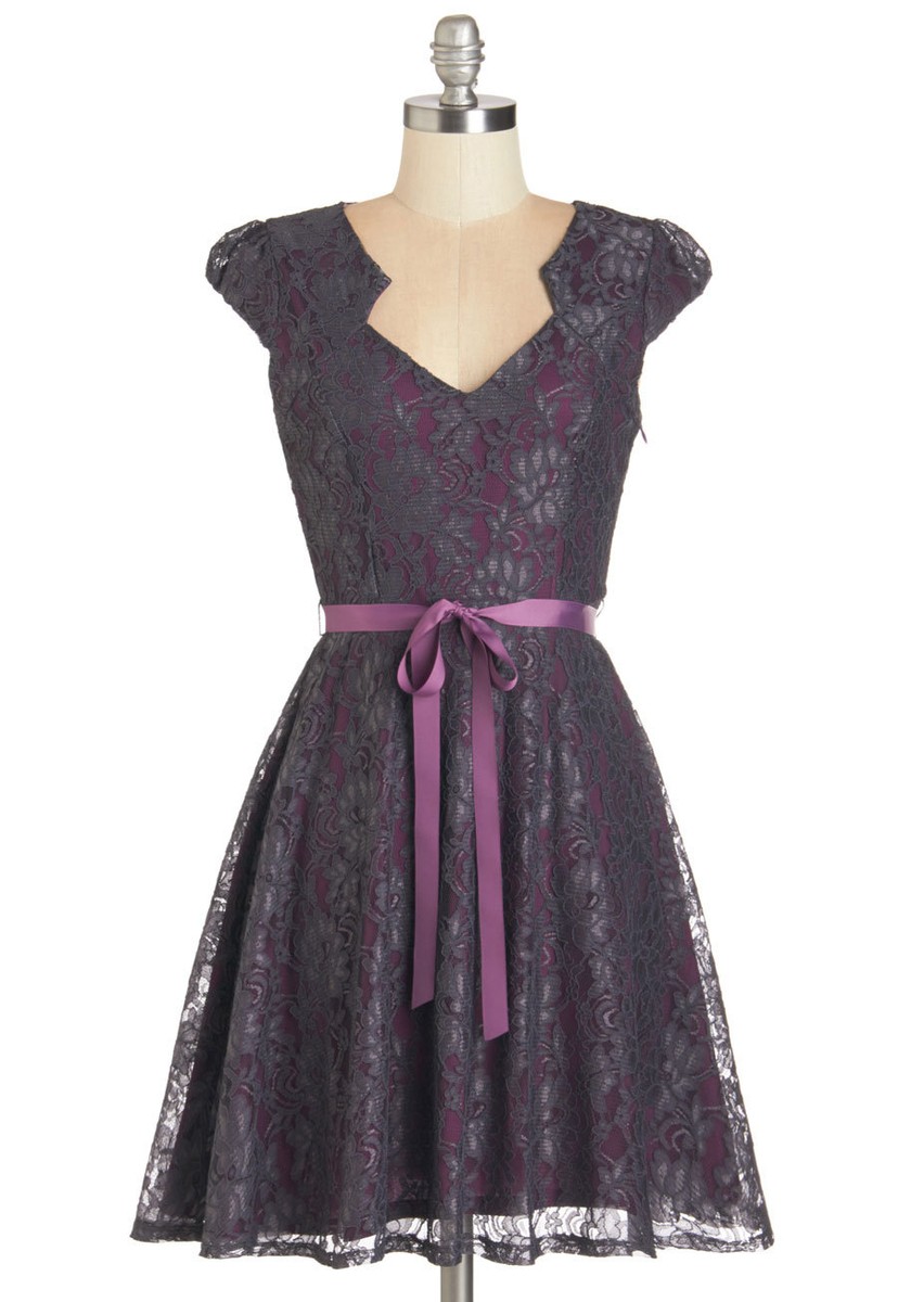 Modcloth Sweet Staple dress Slate NWOT M fits S lace purple gray A-line sash Modcloth Sweet Staple dress Slate NWOT M fits S lace purple gray A-line sash