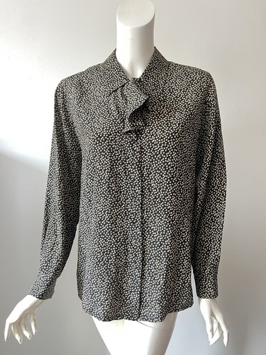 Cerruti 1881, Vintage Cerruti 1881 Women Black Beige Printed Button Down Silk Shirt 34/ S