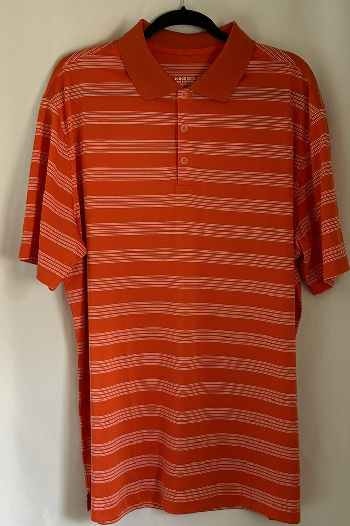 NIKE TOUR PERFORMANCE Orange White Striped Polo Shirt Dri-Fit Size XL thumbnail 2
