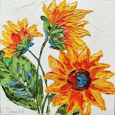 Sunflowers Original Oil Painting Flowers Hand Painted Art Interior Wall Art 8x8