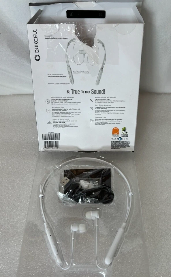 Quikcell Qfit Wireless Audio Neckband Earphones White-Bluetooth NIB - Image 4 of 4