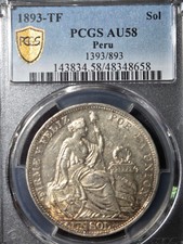 1393/893 TF Un Sol - PERU Error - Scarce Silver Crown PCGS AU58
