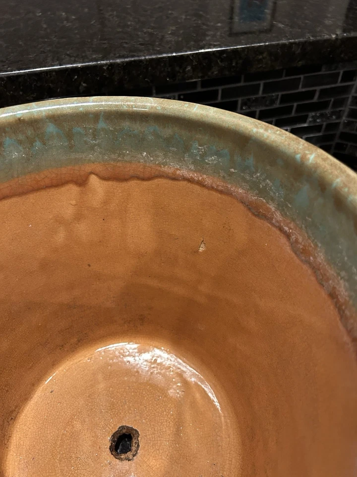 Robinson Ransbottom Basketweave Leaves Pot Jardiniere 112 Vtg 10.5” D - Image 4 of 4