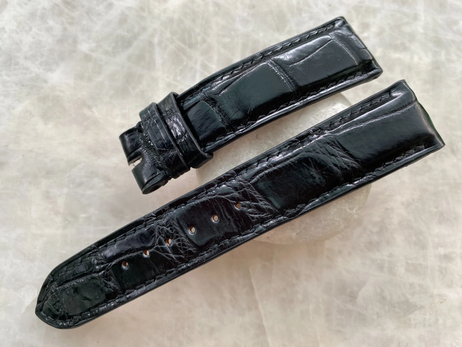 20mm/18mm Black Alligator Crocodile Print Leather Watch Strap Band