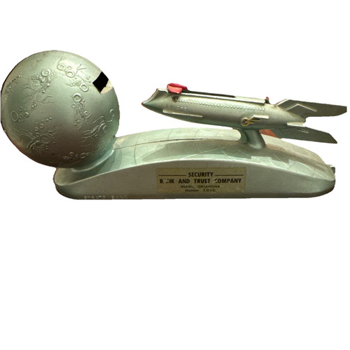 Vtg Strato Rocket Space Ship Xu 232 Coin Bank Cast Mechanical 1950's Duro Mold