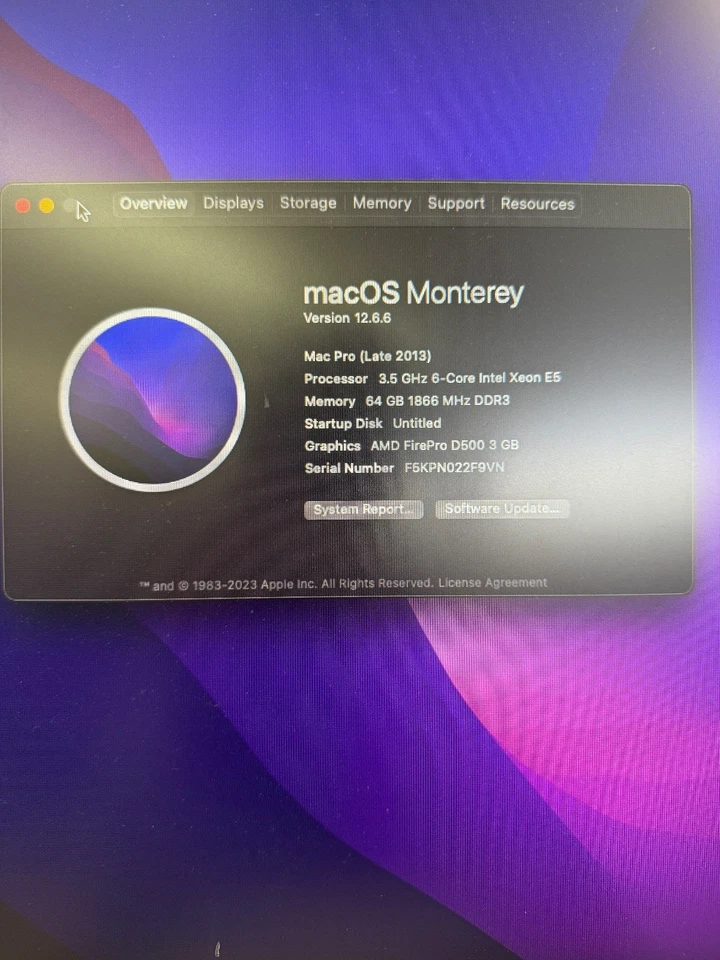 Apple Mac Pro 2013 - Intel 3.5Ghz 6-Core - 64GB - D500  - Apple SSD 250 GB - Image 2 of 4